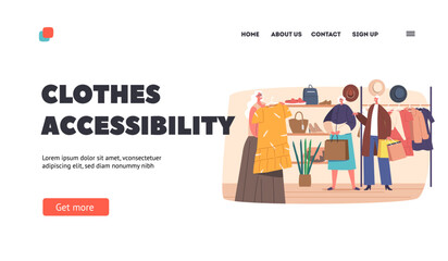 Clothes Accessibility Landing Page Template. Senior Women with Shopping Bag Purchase Apparel in Mall. Smiling Old Ladies