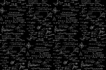 Vintage education background. Trigonometry law theory, mathematical formulas and equations on chalkboard. Vector hand-drawn seamless pattern on blackboard. - obrazy, fototapety, plakaty