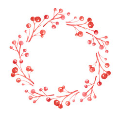 Watercolor autumn rowan wreath Red berries. High quality illustration