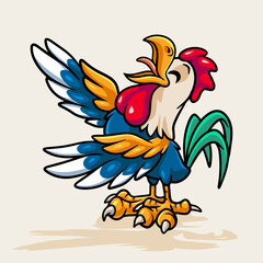 Cartoon character of a rooster standing and crowing