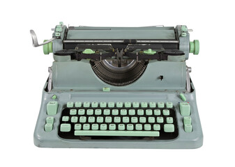 Vintage green 1960s vintage typewriter isolated.