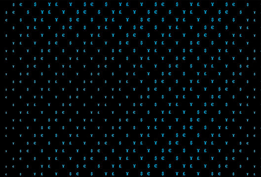 Dark Blue Vector Pattern With EUR, USD, GBP, JPY.