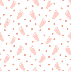 Baby pattern8. Seamless pattern with baby one foot prints and circles.