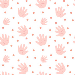 Baby pattern9. Seamless pattern with baby one hand prints and circles.