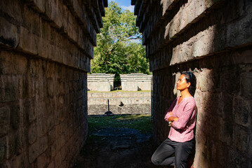 Tourist in the Copan Mayan Ruins, Copan Ruinas, Honduras