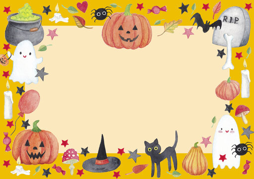 Halloween frame illustration, free space background.