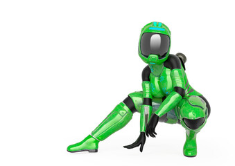 coolest astronaut girl is crouching in white background with copy space