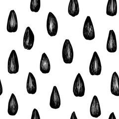 Sunflower seeds seamless pattern, seeds look like rain drops, hand drawn sunflower black seeds to be used for package design or wrapping paper