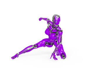 cyborg girl is ready to attack on white background