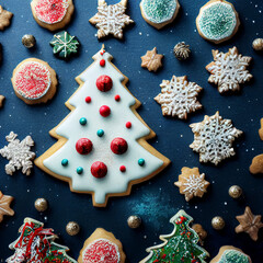 Fototapeta premium Merry Christmas and New Year holiday composition with realistic Christmas trees, gift box, and Christmas background