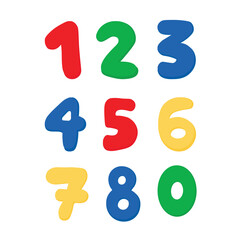 Kids numbers font from 1 to 0 colorful set. Illustration for school print.