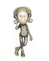 mini astronaut cartoon is doing a thumbs up