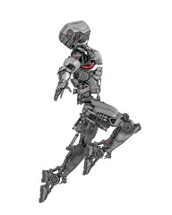 mega robot is jumping for freadom in white background side view