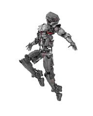 mega robot is jumping for freadom in white background