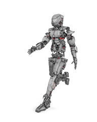 mega robot is walking on white background