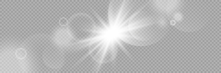 Shining sun flare, lens flare vector illustration. Vector transparent sun light, lens flare special effect.