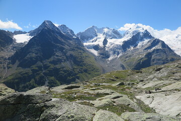 Fototapeta na wymiar Blick von der Fuorcla Surlej auf die Bernina Gruppe