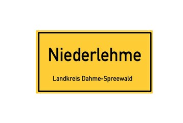 Isolated German city limit sign of Niederlehme located in Brandenburg