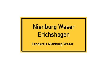 Isolated German city limit sign of Nienburg Weser Erichshagen located in Niedersachsen
