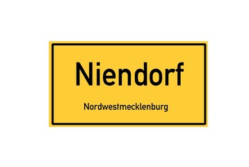 Isolated German city limit sign of Niendorf located in Mecklenburg-Vorpommern