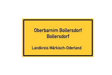 Isolated German city limit sign of Oberbarnim Bollersdorf Bollersdorf located in Brandenburg