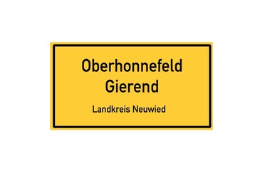 Isolated German city limit sign of Oberhonnefeld Gierend located in Rheinland-Pfalz