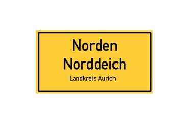 Isolated German city limit sign of Norden Norddeich located in Niedersachsen