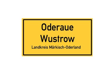 Isolated German city limit sign of Oderaue Wustrow located in Brandenburg