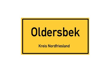 Isolated German city limit sign of Oldersbek located in Schleswig-Holstein