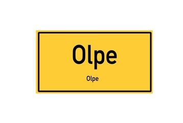 Isolated German city limit sign of Olpe located in Nordrhein-Westfalen