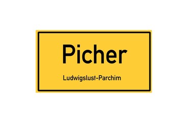 Isolated German city limit sign of Picher located in Mecklenburg-Vorpommern