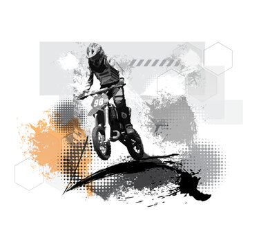 Man riding motobike, extreme sport racing