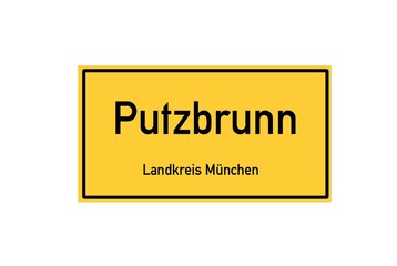 Isolated German city limit sign of Putzbrunn located in Bayern