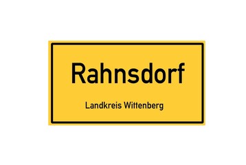 Isolated German city limit sign of Rahnsdorf located in Sachsen-Anhalt