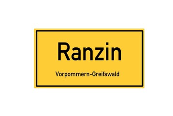 Isolated German city limit sign of Ranzin located in Mecklenburg-Vorpommern