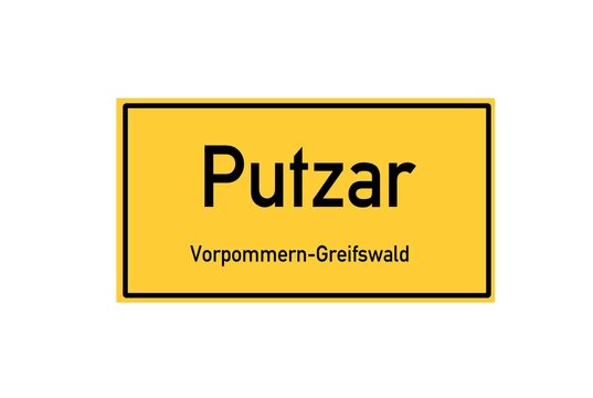Isolated German city limit sign of Putzar located in Mecklenburg-Vorpommern