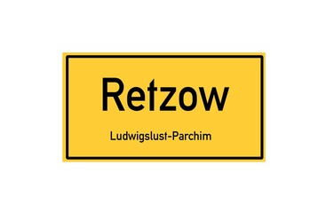 Isolated German city limit sign of Retzow located in Mecklenburg-Vorpommern