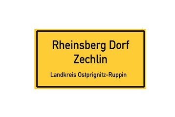 Isolated German city limit sign of Rheinsberg Dorf Zechlin located in Brandenburg