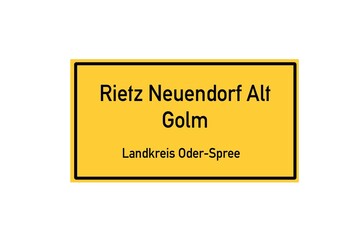 Isolated German city limit sign of Rietz Neuendorf Alt Golm located in Brandenburg