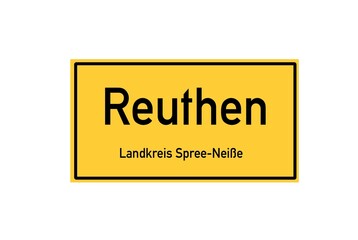 Isolated German city limit sign of Reuthen located in Brandenburg