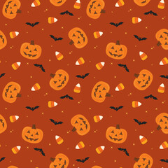 Halloween Pattern, Halloween Print, Pumpkin Pattern, Pumpkin Bat Pattern, Halloween Background, Happy Halloween, Pumpkin Background, Cute Pumpkin Vector Illustration Background