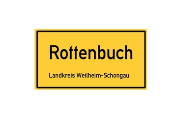 Isolated German city limit sign of Rottenbuch located in Bayern