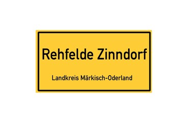 Isolated German city limit sign of Rehfelde Zinndorf located in Brandenburg