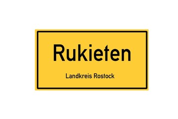 Isolated German city limit sign of Rukieten located in Mecklenburg-Vorpommern