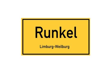 Isolated German city limit sign of Runkel located in Hessen