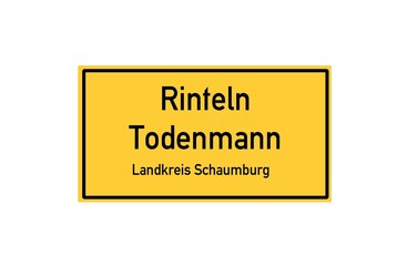 Isolated German city limit sign of Rinteln Todenmann located in Niedersachsen