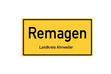 Isolated German city limit sign of Remagen located in Rheinland-Pfalz