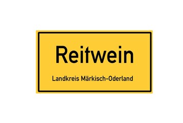Isolated German city limit sign of Reitwein located in Brandenburg