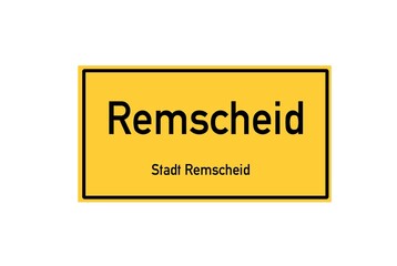 Isolated German city limit sign of Remscheid located in Nordrhein-Westfalen