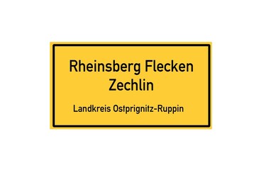 Isolated German city limit sign of Rheinsberg Flecken Zechlin located in Brandenburg